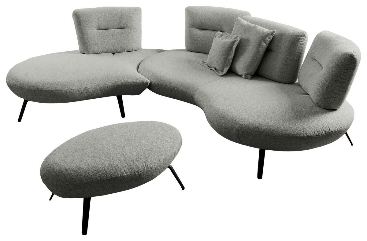 BIGSOFA Flachgewebe Hellgrau  - Hellgrau/Schwarz, Design, Textil/Metall (456/93/138cm) - Moderano