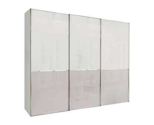 SCHWEBETÜRENSCHRANK 250/217/67 cm 3-türig Grau, Weiß - Chromfarben/Weiß, KONVENTIONELL, Glas/Holzwerkstoff (250/217/67cm) - Novel