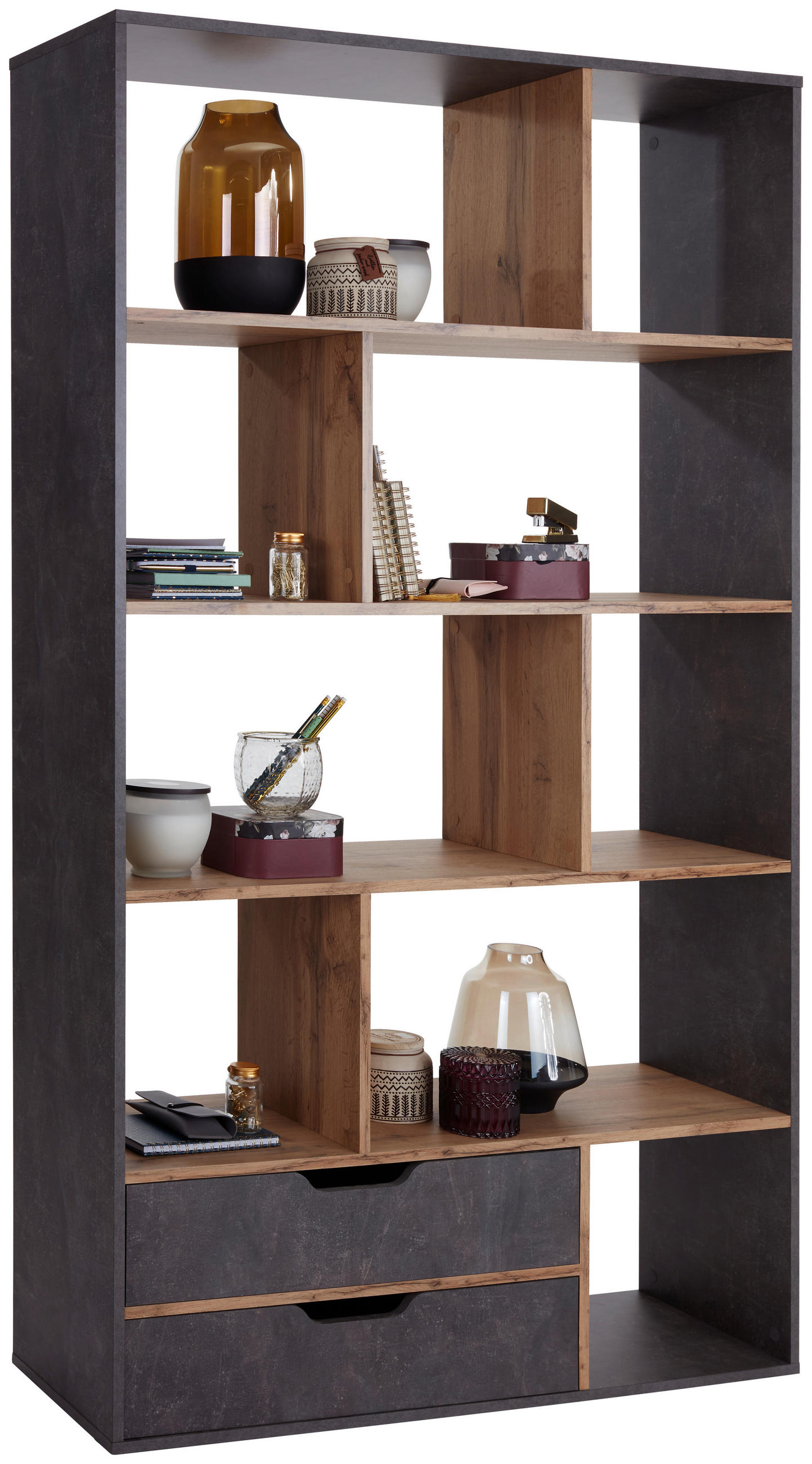 SOBNA PREGRADA 110/185/32 cm siva, barve hrasta  - siva/barve hrasta, Moderno, leseni material (110/185/32cm) - Carryhome