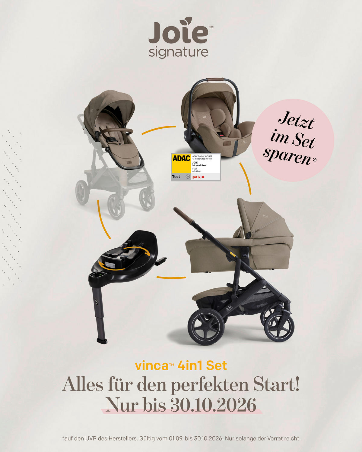 KINDERWAGENSET Vinca 4in1  - Schwarz/Olivgrün, Basics, Metall (65/109/97cm) - JOIE SIGNATURE
