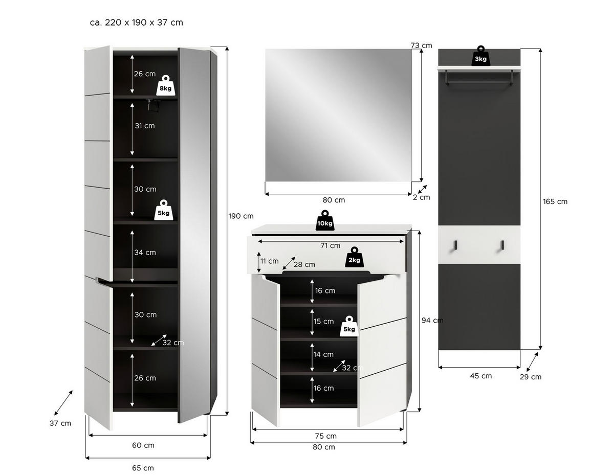 ELŐSZOBAFAL - fehér, Design, faalapú anyag (220/190/37cm) - Livetastic