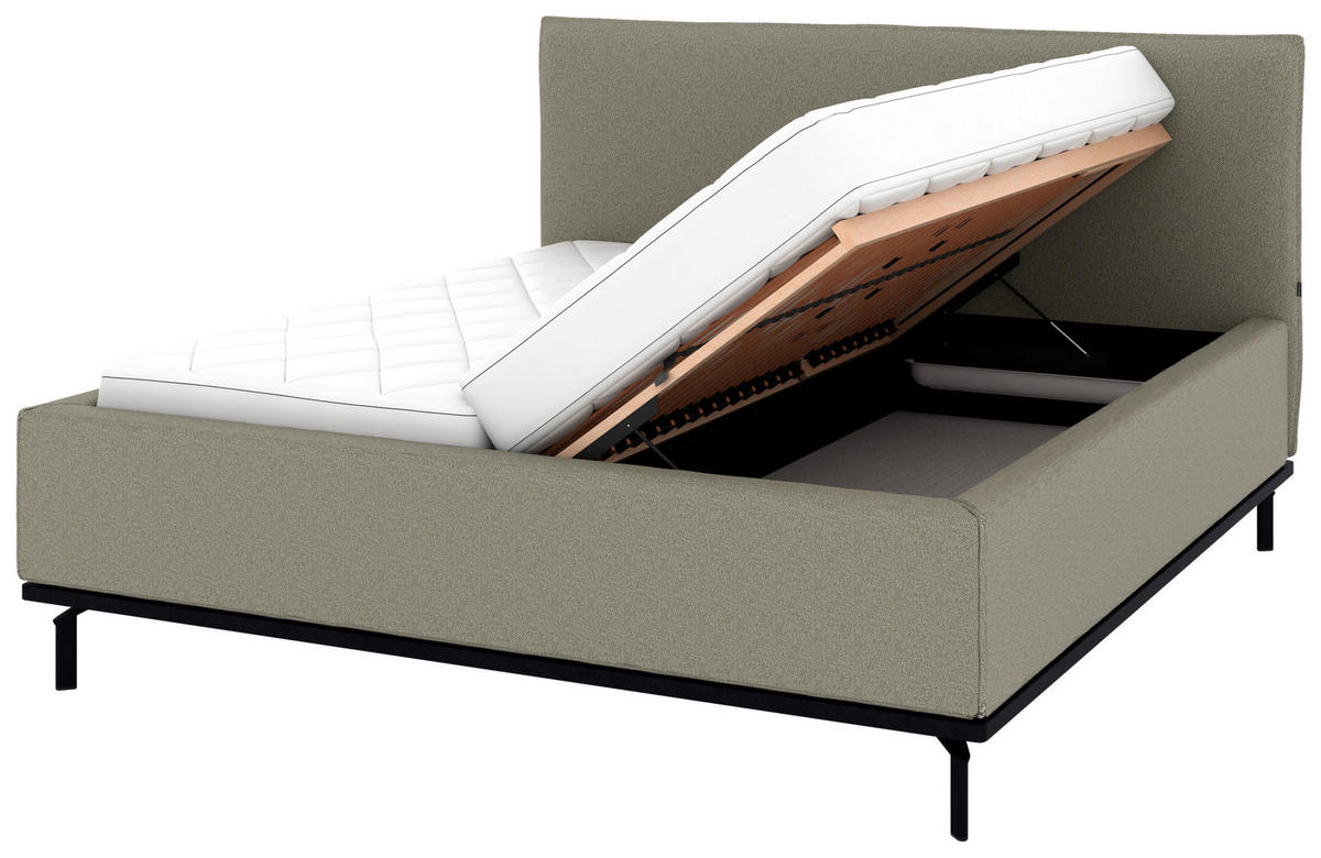 POLSTERBETT 180/200 cm,  in Hellgrau, Matratze, Lattenrost, Bettkasten, unterschiedliche Matratzenhärtegrade je Bettseite, H2 + H3 = mittel + fest  - Hellgrau/Graphitfarben, Design, Holz/Textil (180/200cm) - Musterring