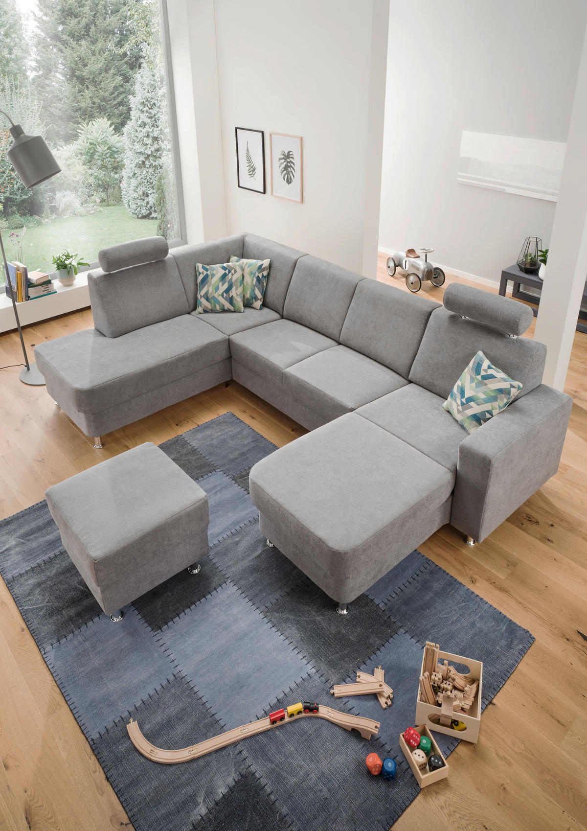 SEDEŽNA GARNITURA, šenilja siva  - barve kroma/siva, Konvencionalno, umetna masa/tekstil (198/301/165cm) - Xora