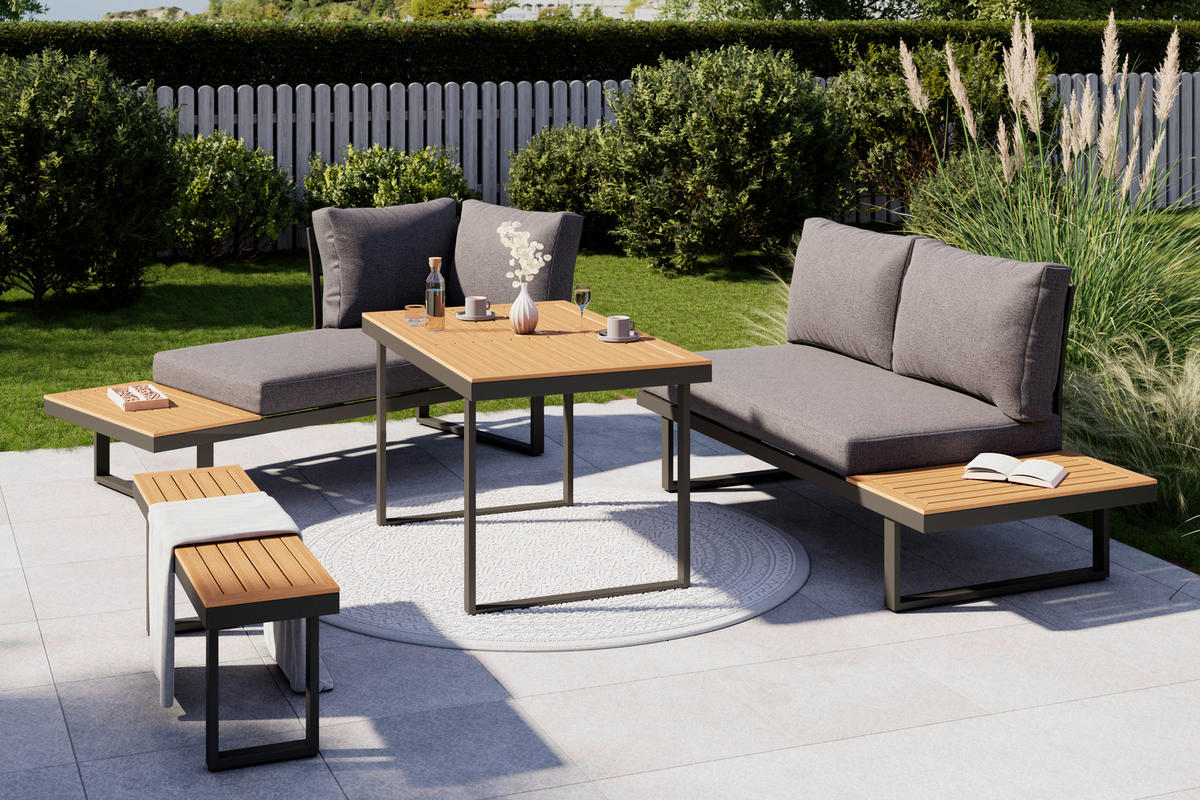 LOUNGE ÉTKEZŐGARNITÚRA 4 részes   253/70/175 cm  - natúr színű/antracit, Modern, műanyag/textil (253/70/175cm) - Ambia Garden