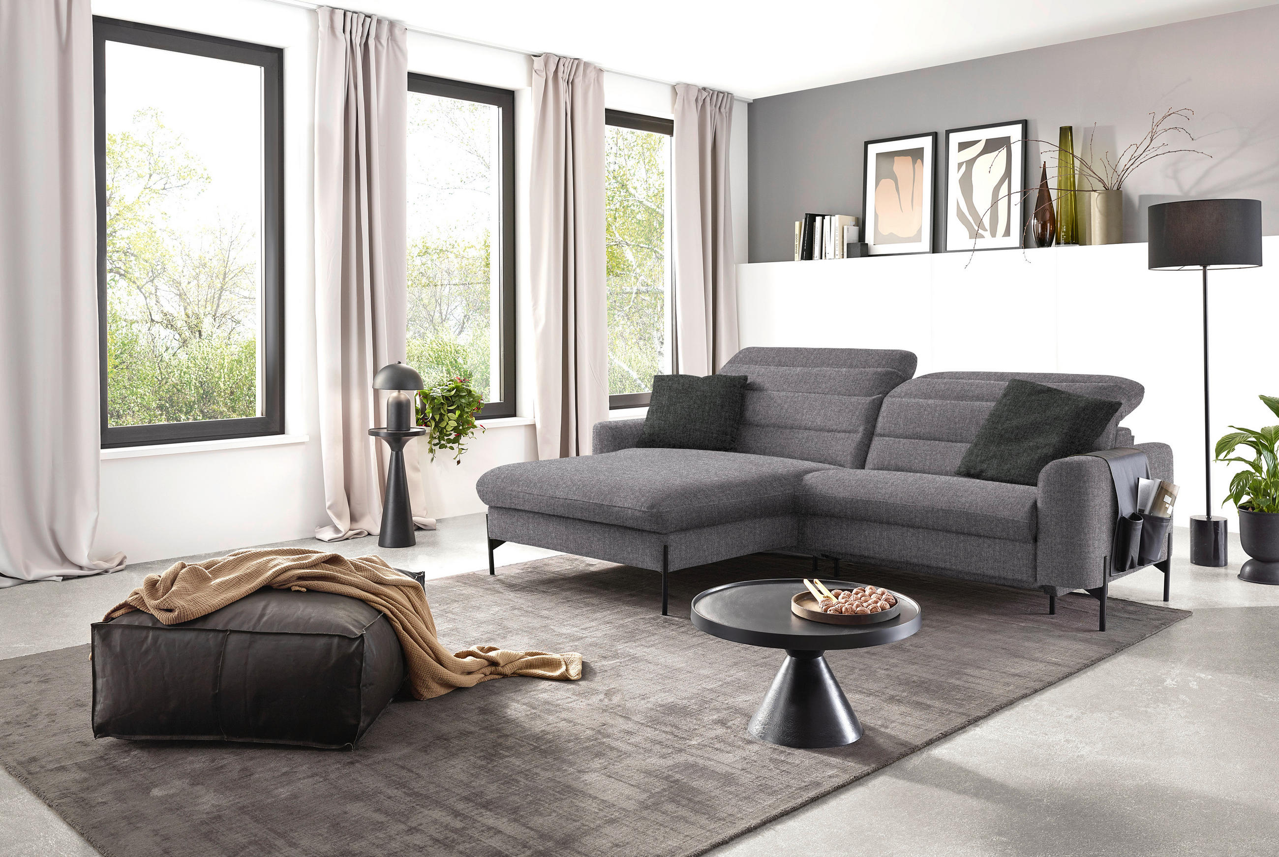 ECKSOFA in Flachgewebe Grau  - Schwarz/Grau, Design, Textil/Metall (191/252cm) - Dieter Knoll