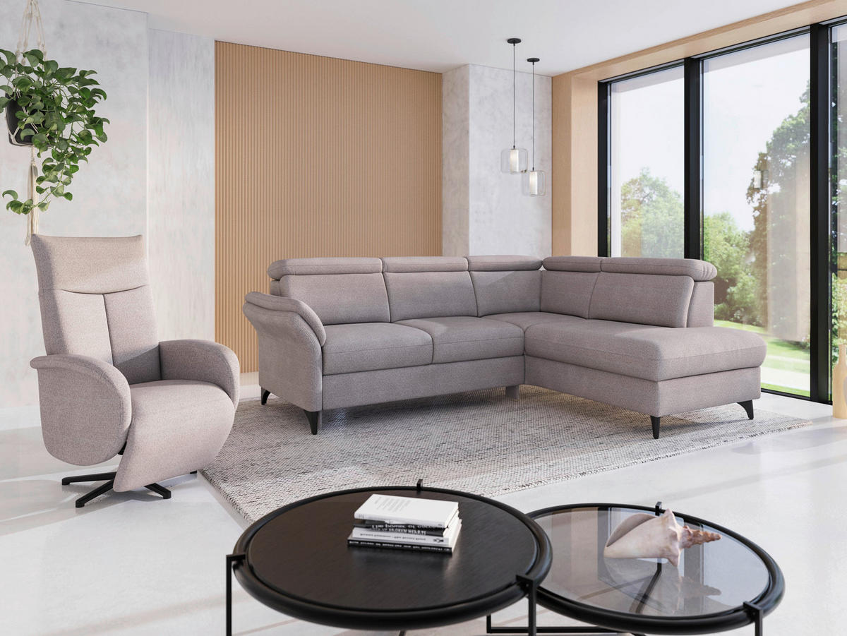 ECKSOFA GLENDALE E Silberfarben Chenille  - Silberfarben/Schwarz, KONVENTIONELL, Textil/Metall (247/193cm) - Sit & More