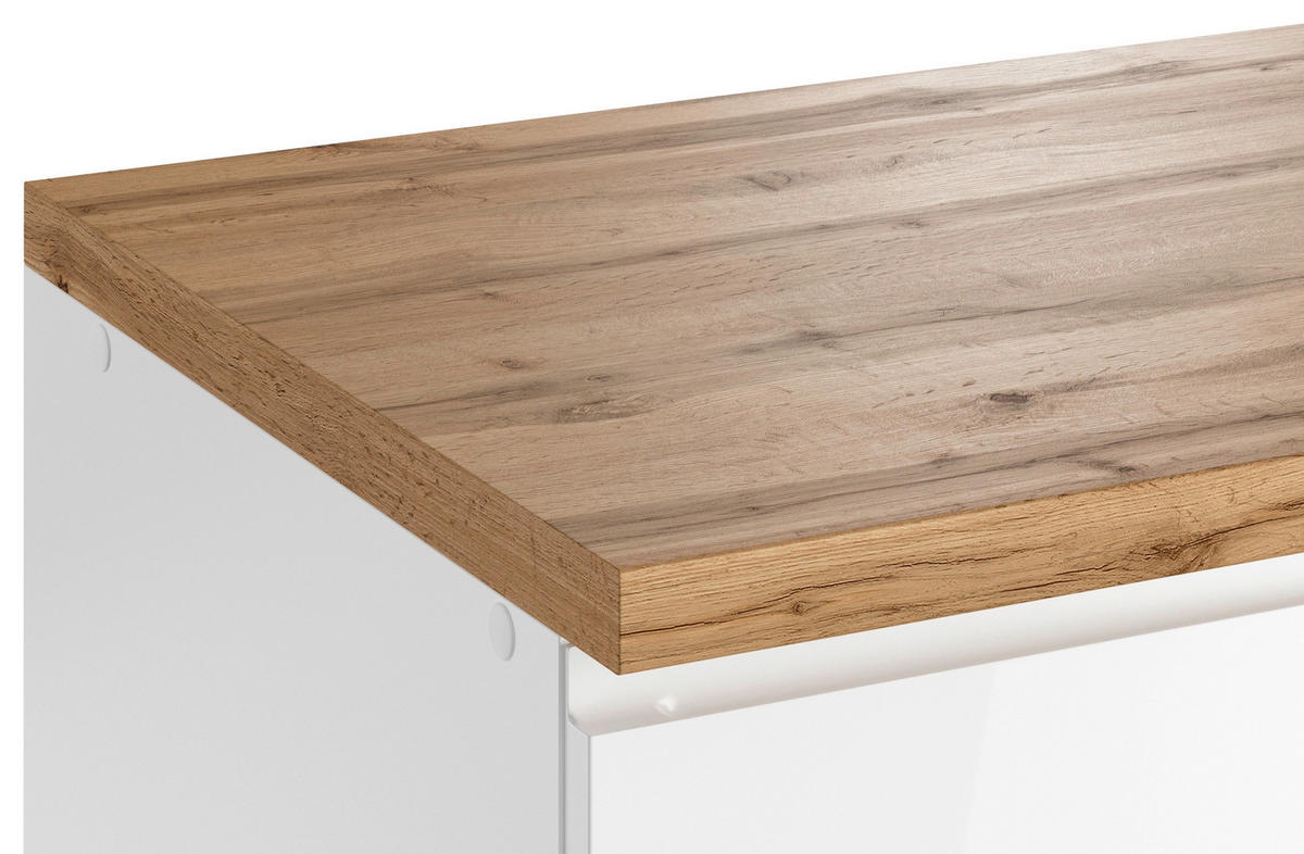 KÜCHENBLOCK 360 cm   in Weiss, Eiche Wotan, Weiss Hochglanz  - Weiss Hochglanz/Weiss, Lifestyle, Holzwerkstoff (360cm) - Held