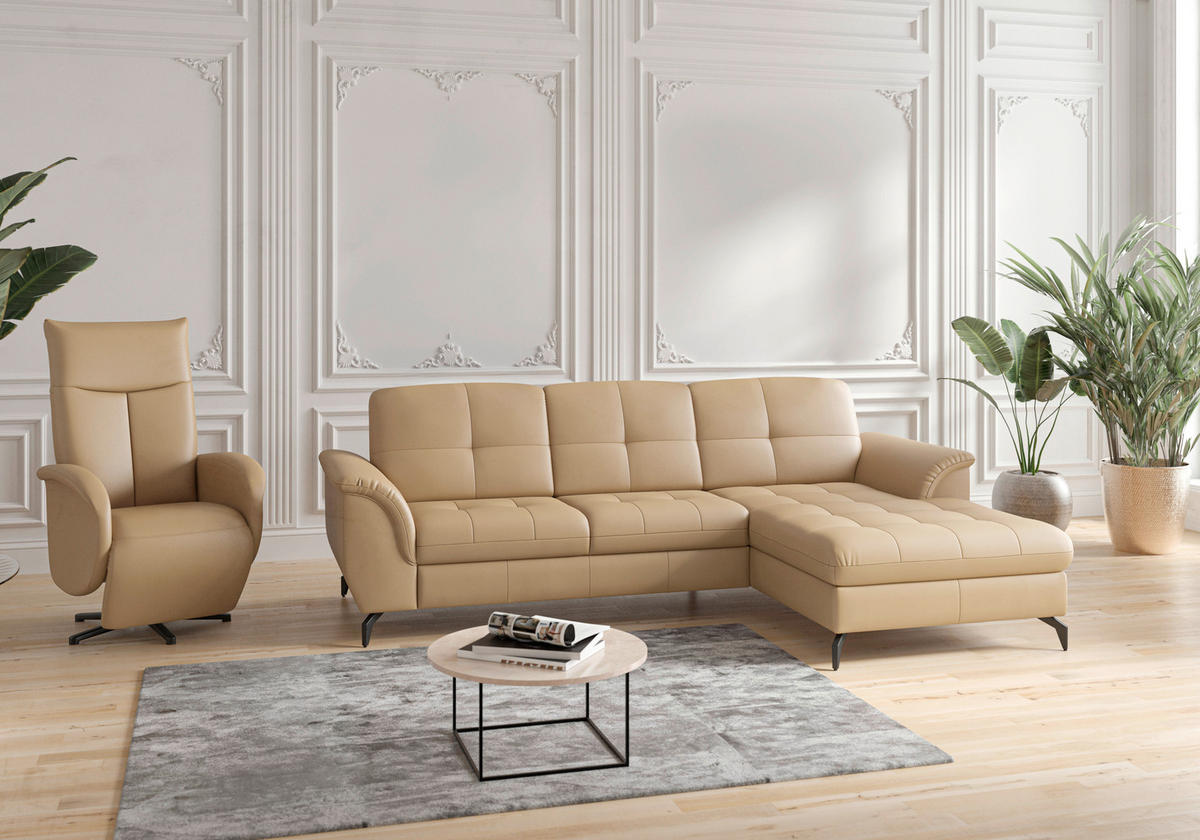ECKSOFA in Echtleder Cappuccino  262/164 cm  - Schwarz/Cappuccino, MODERN, Leder/Metall (262/164cm) - Sit & More
