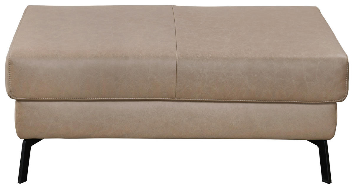 HOCKER Echtleder Taupe  - Taupe/Schwarz, KONVENTIONELL, Leder/Metall (113/47/68cm) - Pure Home Comfort