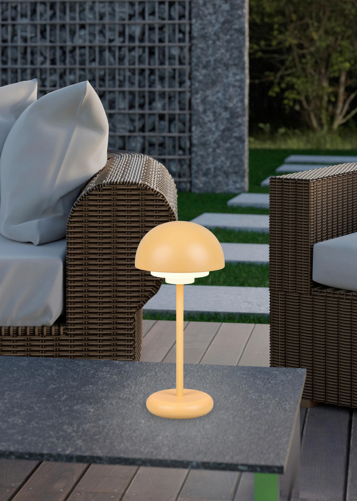 AKKU-TISCHLEUCHTE - Gelb, Trend, Kunststoff (13,5/30cm)