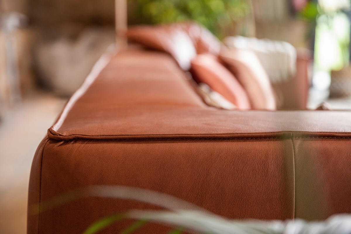 VIERSITZER-SOFA around the block Cognac Echtleder  - Cognac/Schwarz, MODERN, Leder/Kunststoff (300/66/104cm) - Chilliano