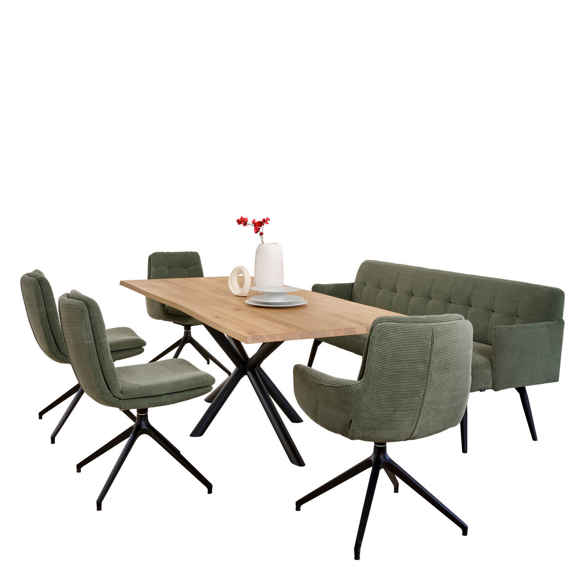 ESSTISCH Holz, Metall 220/95/76 cm  - Eiche Bianco/Schwarz, Design, Holz/Metall (220/95/76cm) - Dieter Knoll