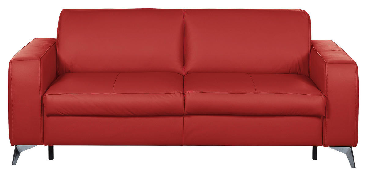 SCHLAFSOFA Leder Rot  - Silberfarben/Rot, Design, Leder/Metall (204/84/104cm) - Livetastic