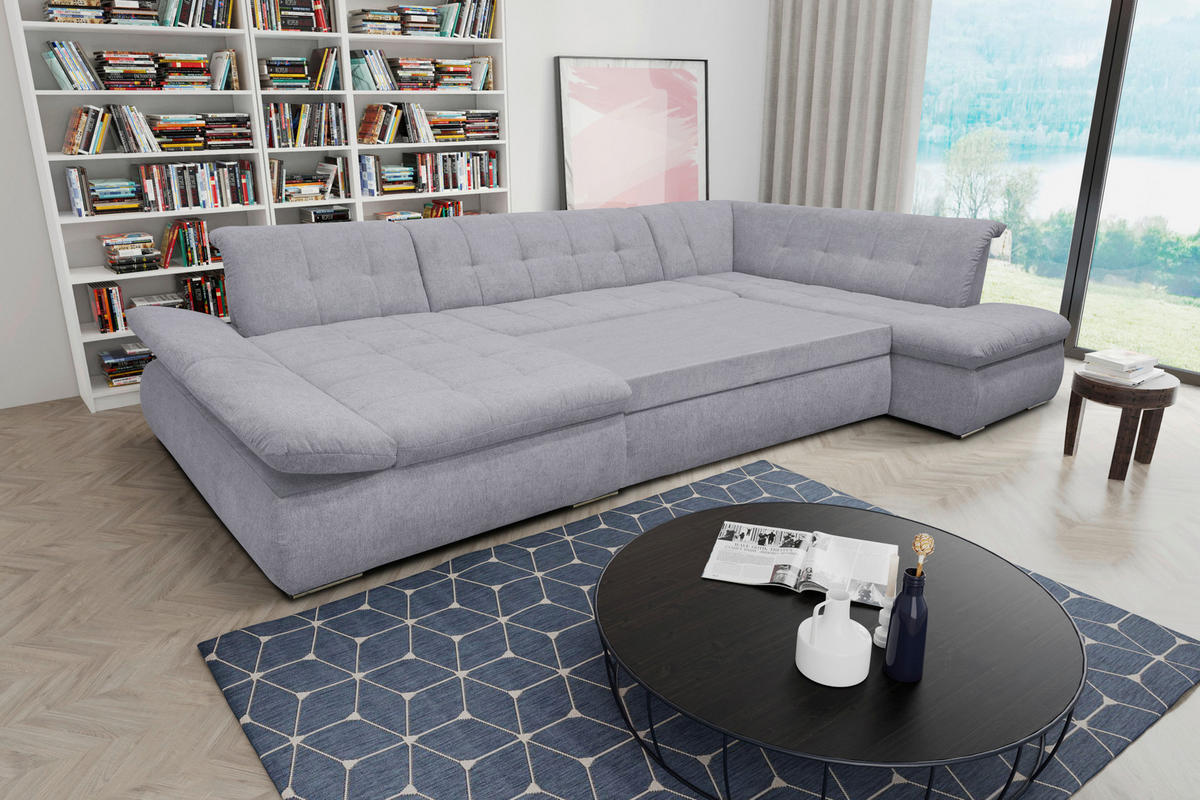 WOHNLANDSCHAFT Grau Mikrofaser  - Chromfarben/Grau, KONVENTIONELL, Textil/Metall (172/353/216cm) - MID.YOU