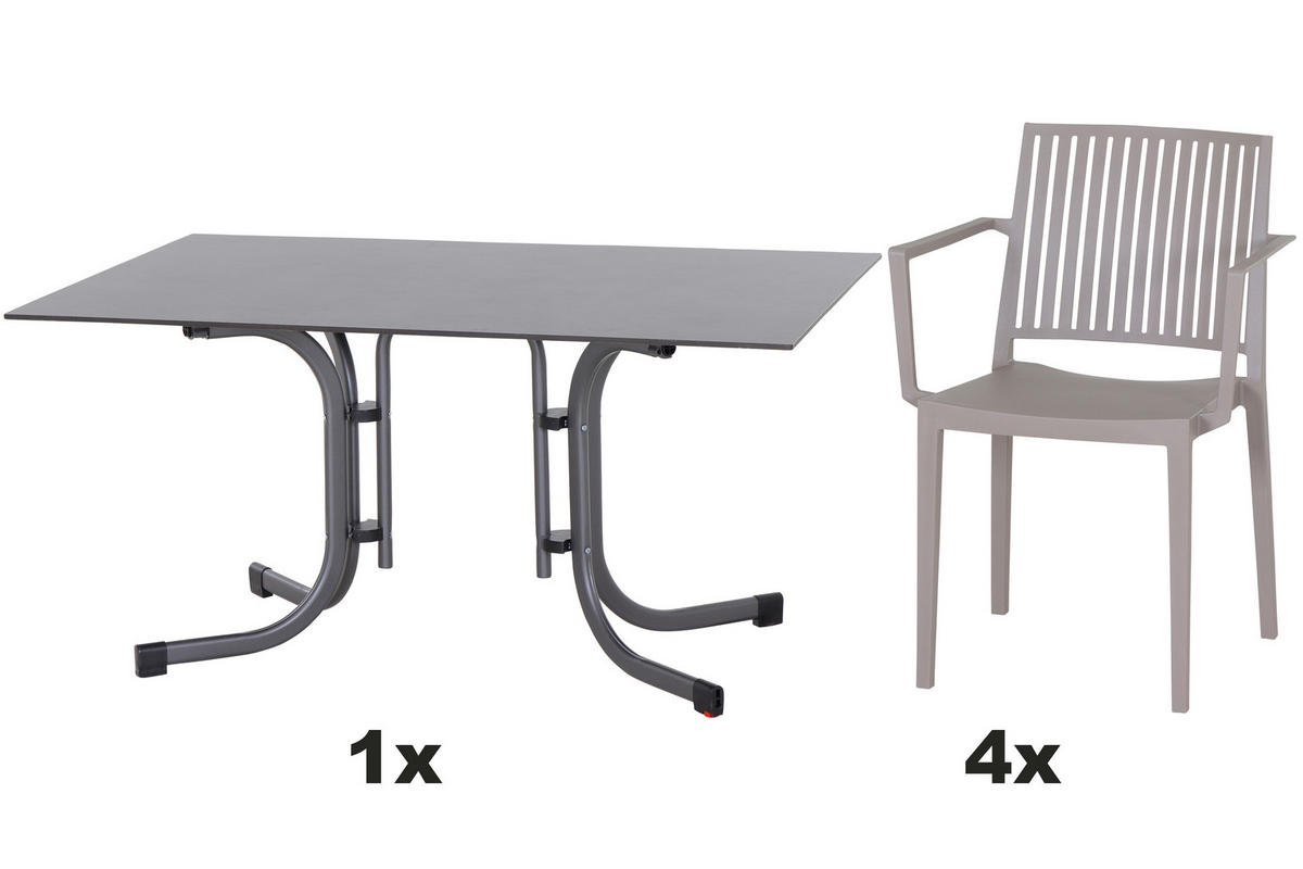 GARTENGARNITUR 5-teilig  - Taupe/Anthrazit, Basics, Holzwerkstoff/Kunststoff (90/80/140cm) - Siena Garden