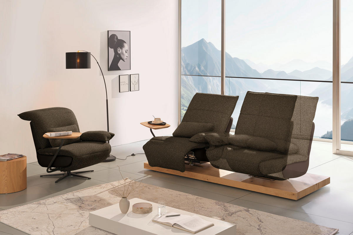 SESSEL in Flachgewebe, Mikrofaser Dunkelbraun  - Dunkelbraun/Schwarz, Design, Textil/Metall (84/65/91cm) - Koinor