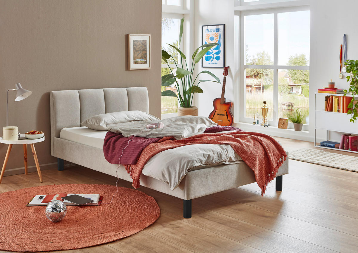 POLSTERBETT 140/200 cm  in Beige  - Beige/Schwarz, Basics, Holz/Textil (140/200cm) - Boxxx