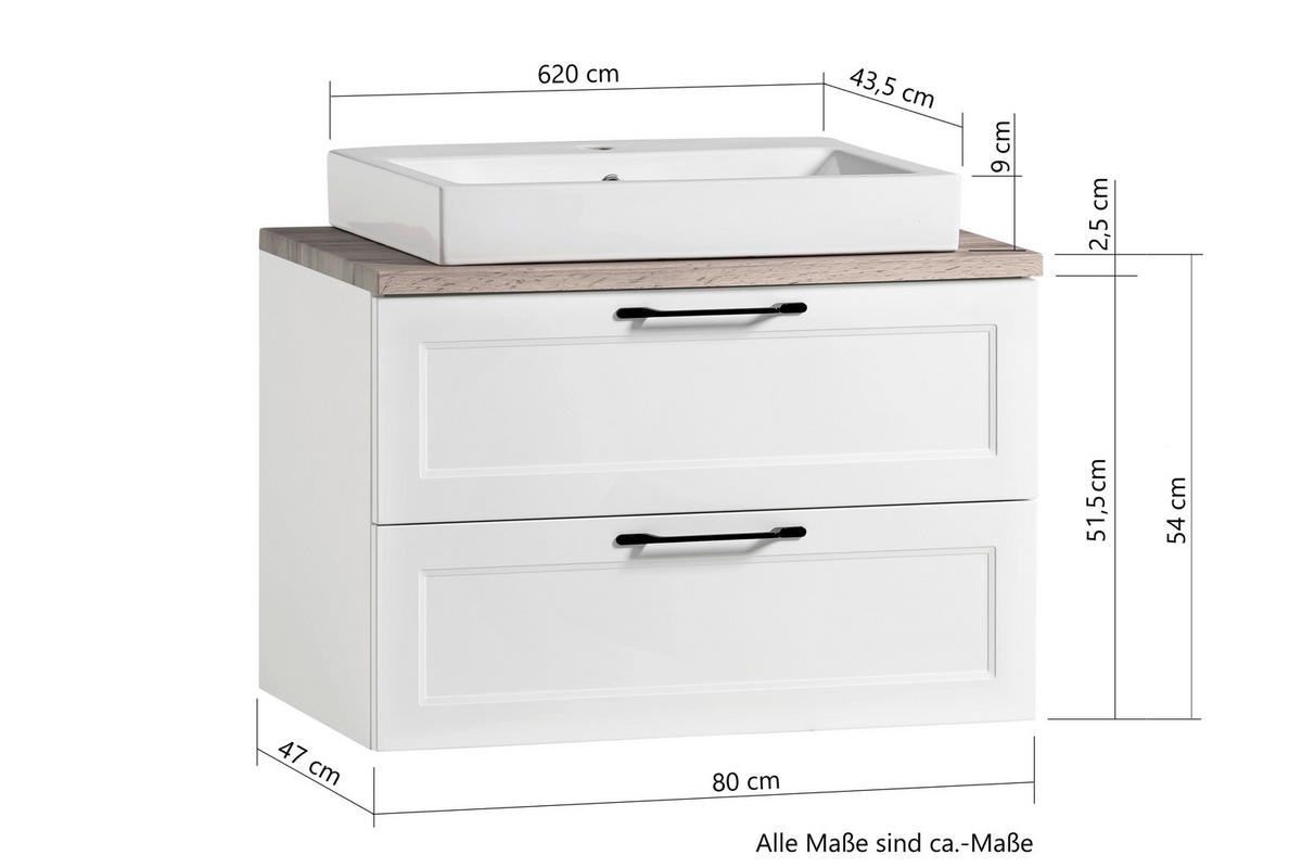 WASCHTISCHKOMBI 80 cm  - Kaschmir/Eiche Wotan, ROMANTIK / LANDHAUS, Keramik/Holzwerkstoff (80cm) - Xora