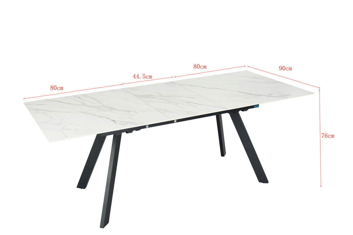 ESSTISCH 160-204,5/90/76 cm  Metall, Keramik ausziehbar rechteckig Schwarz, Weiß  - Schwarz/Weiß, Design, Keramik/Metall (160-204,5/90/76cm) - Novel