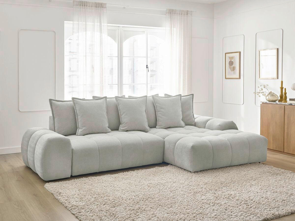 ECKSCHLAFSOFA EVEREST  mit Rücken echt, Armteil links, Armteil rechts Struktur Hellgrau  - Hellgrau/Schwarz, MODERN, Kunststoff/Textil (318/180cm) - Livetastic