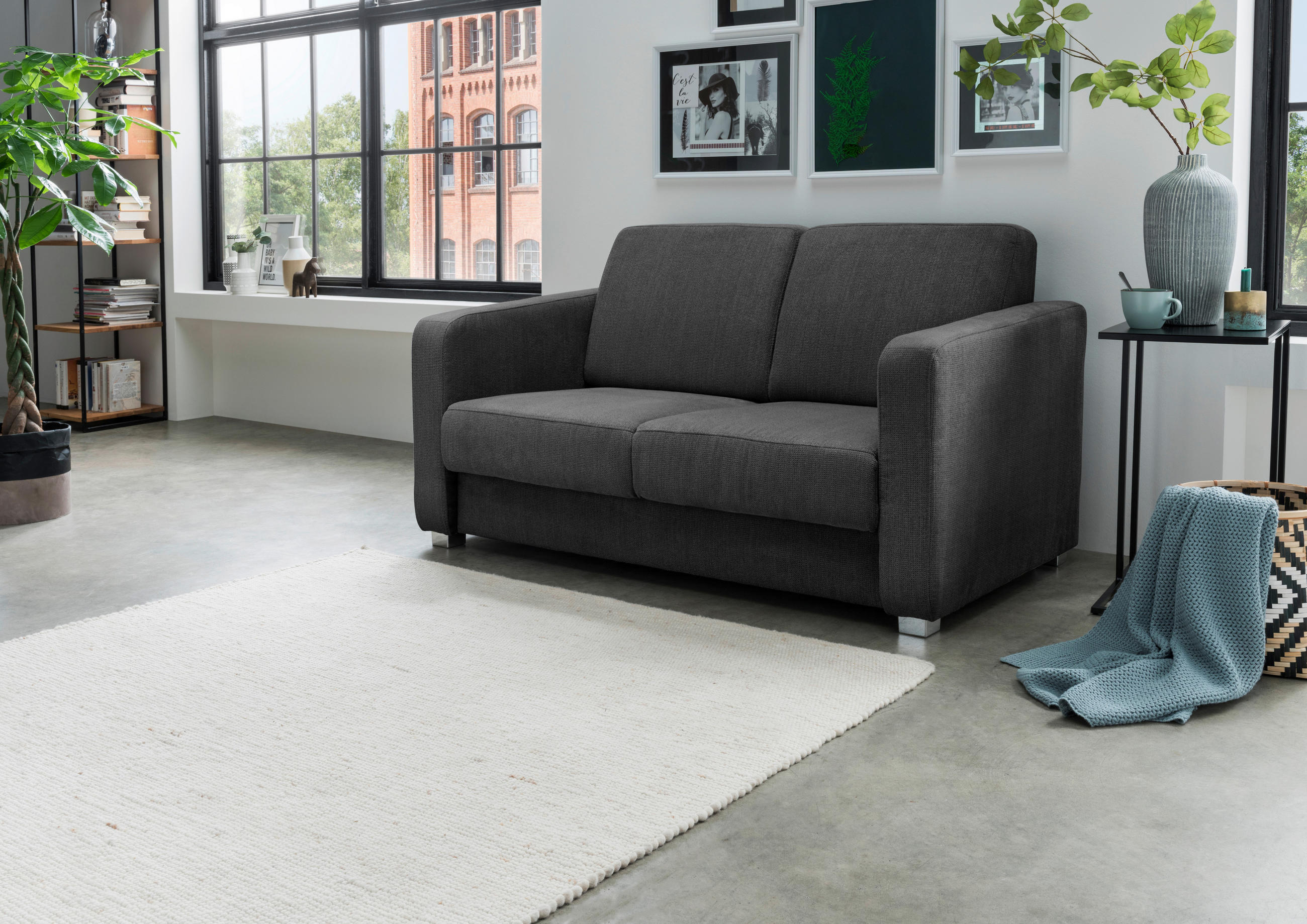 SCHLAFSOFA in Chenille Anthrazit  - Chromfarben/Anthrazit, Basics, Kunststoff/Textil (159/88/87cm) - Livetastic