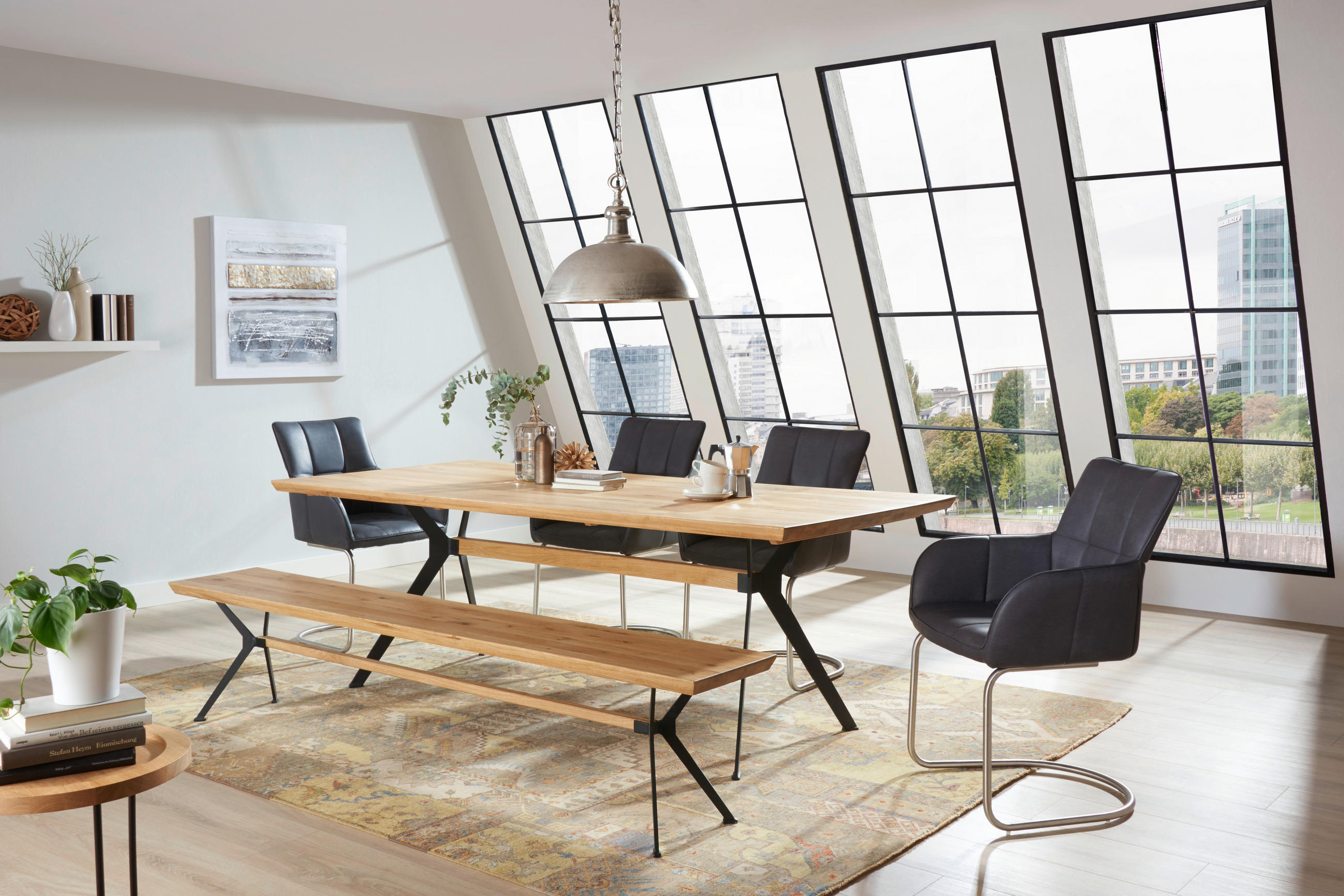 JÍDELNÍ STŮL, divoký dub, černá, barvy dubu, 220/100/76 cm - černá/barvy dubu, Natur, kov/dřevo (220/100/76cm) - Linea Natura