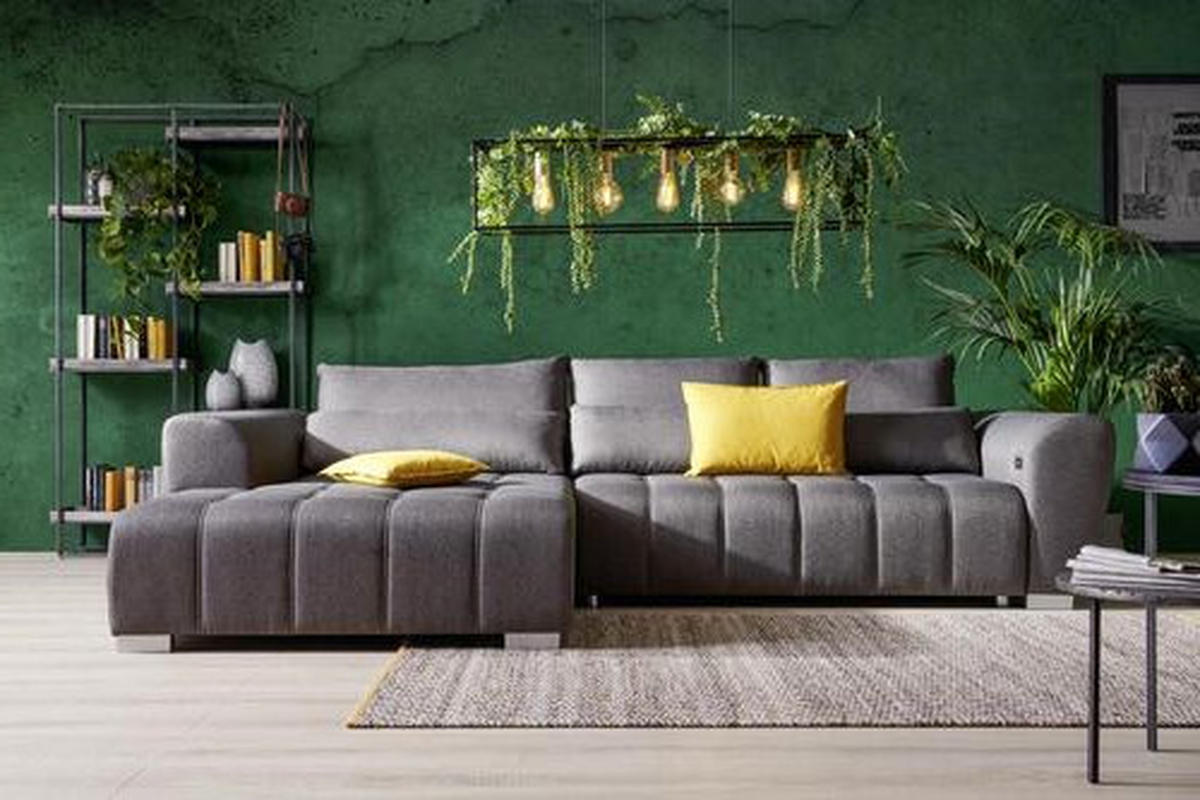 ECKSOFA in Webstoff Braun, Grau  - Silberfarben/Braun, Design, Kunststoff/Textil (218/304cm) - Carryhome