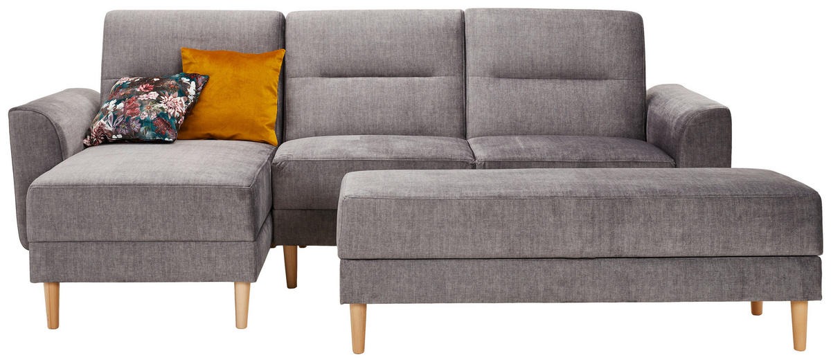 HOCKER in Textil Grau  - Naturfarben/Grau, Modern, Holz/Textil (135/48/57cm) - Max Winzer