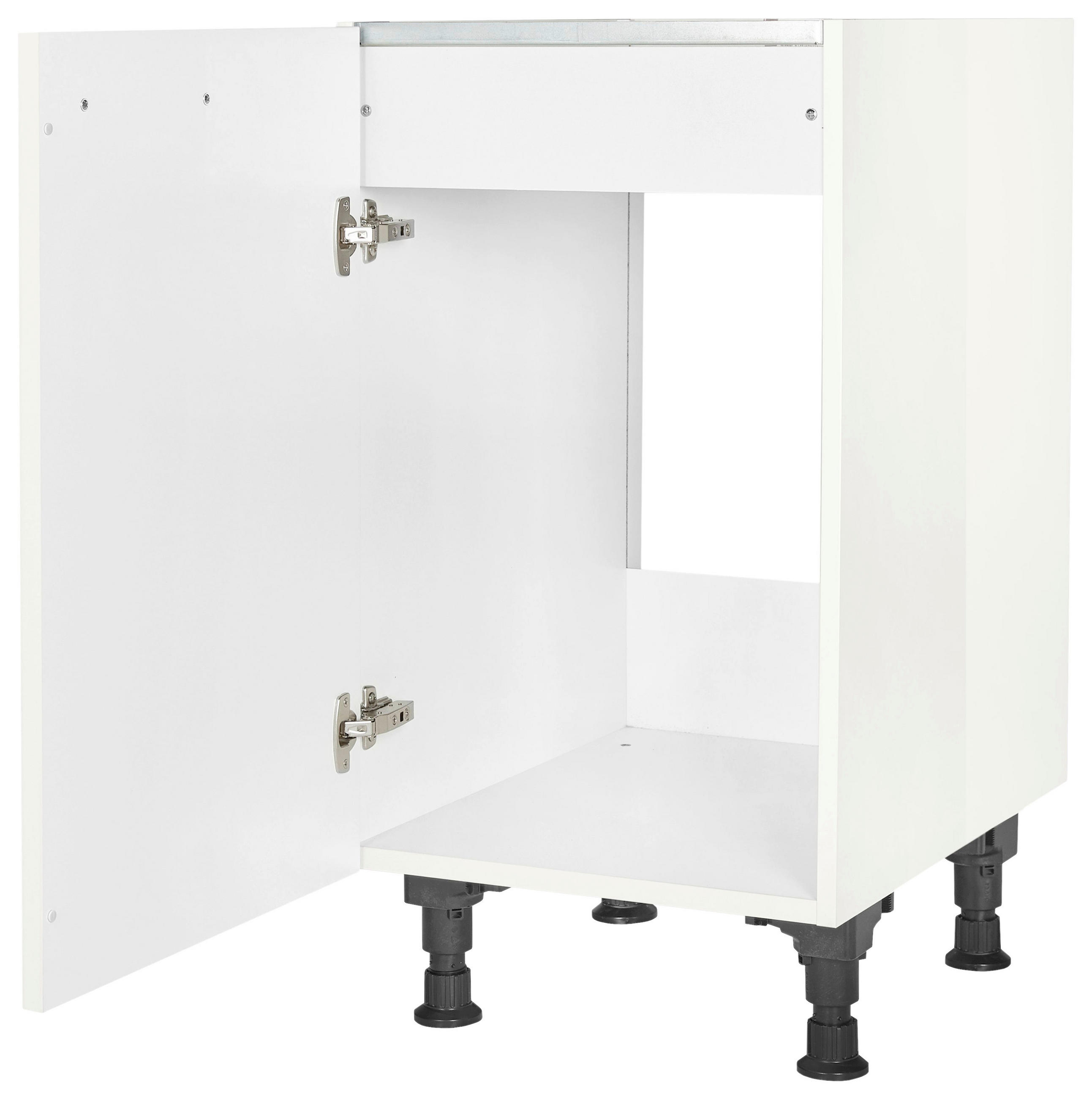 SPÜLENUNTERSCHRANK 45/87/56 cm in Weiß Hochglanz - Edelstahlfarben/Weiß Hochglanz, MODERN, Holzwerkstoff/Metall (45/87/56cm) - Nobilia