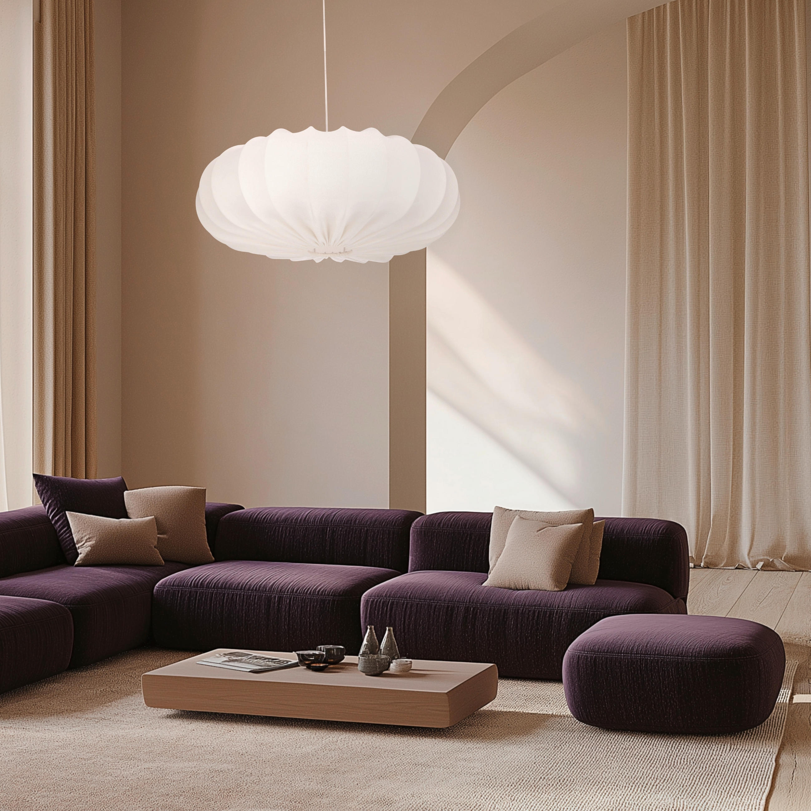 PENDELLEUCHTE 66/66/120 cm  - Hellbraun/Weiß, KONVENTIONELL, Kunststoff/Metall (66/66/120cm)