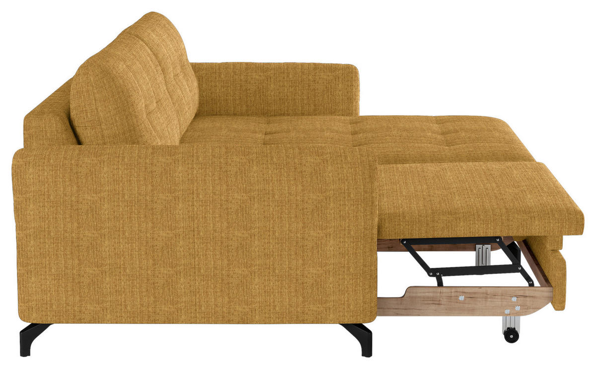 ECKSOFA in Flachgewebe, Leinenoptik Currygelb  - Currygelb/Schwarz, Design, Textil/Metall (242/170cm) - Xora