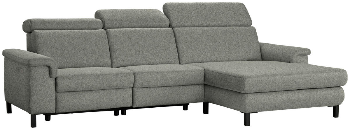 ECKSOFA Grün Flachgewebe Rücken echt, Kopfteilverstellung  - Schwarz/Grün, KONVENTIONELL, Textil/Metall (304/182cm) - Pure Home Comfort