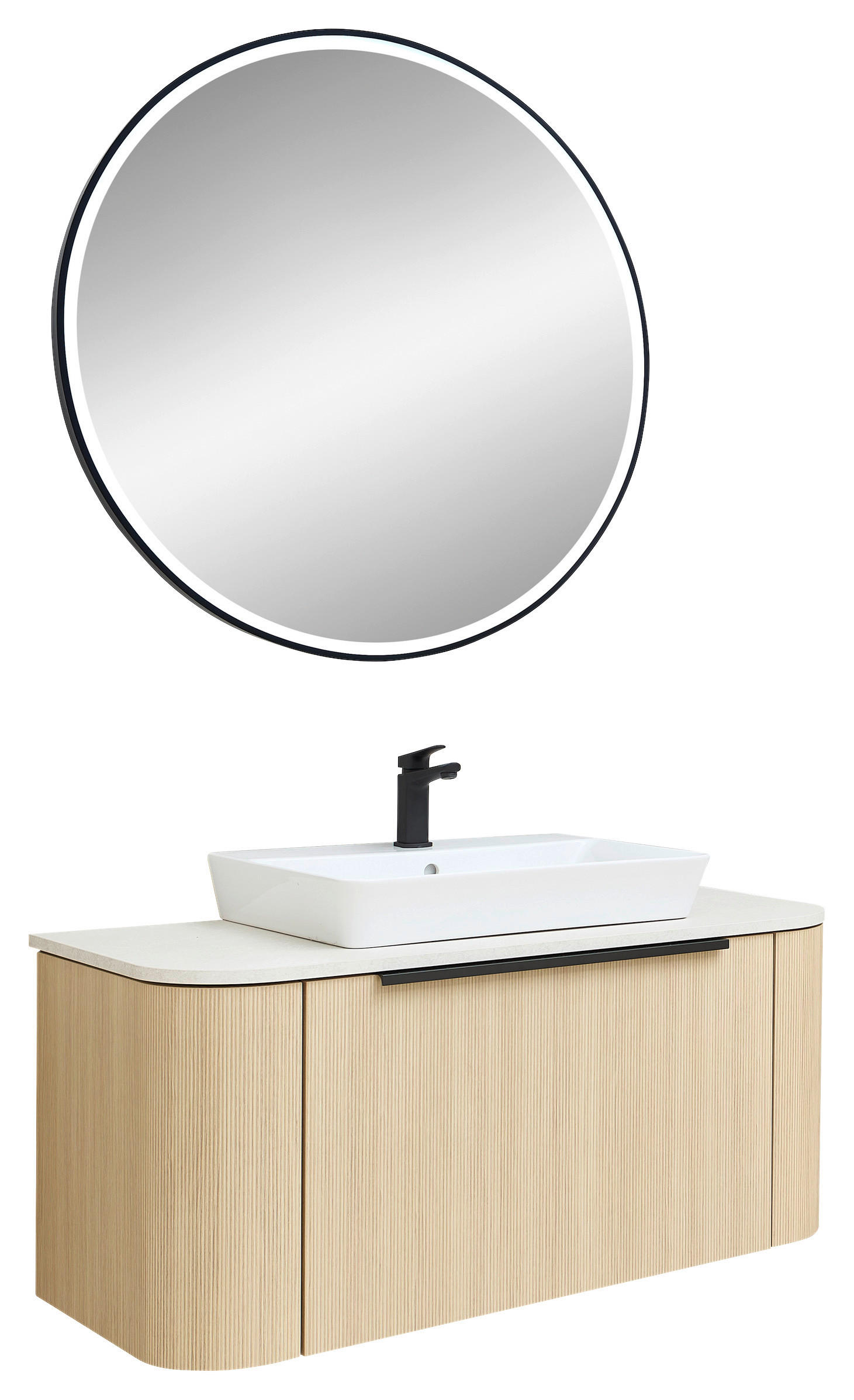 BADEZIMMER 3-teilig  in 107,2 cm  - Eichefarben/Schwarz, Natur, Glas/Keramik (107,2cm) - Sadena