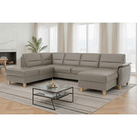 WOHNLANDSCHAFT PALMERA E Grau Echtleder  - Eichefarben/Grau, Basics, Leder/Holz (212/308/163cm) - Sit & More