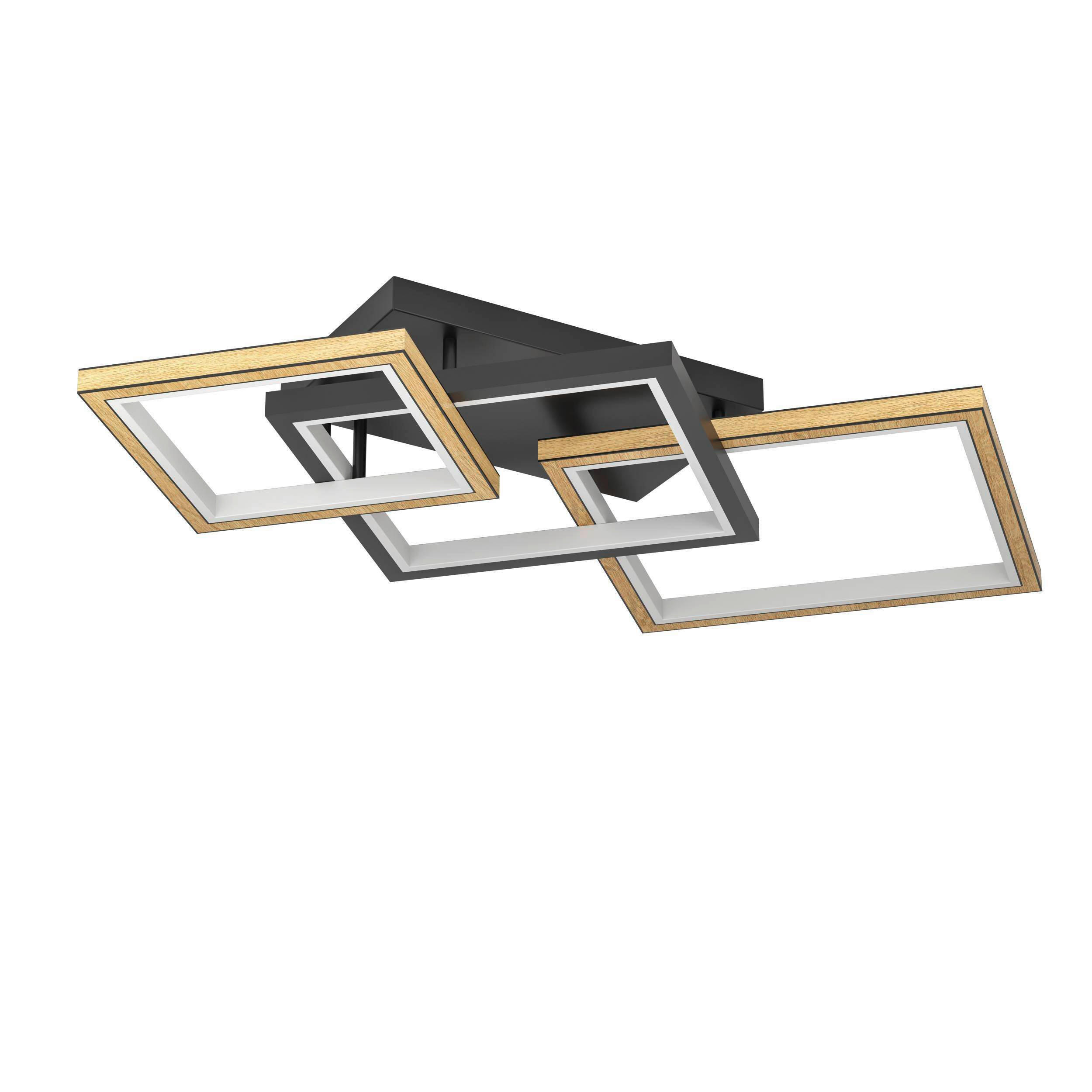 PLAFONIERĂ CU LED - culoare lemn arțar/negru, Design, metal (110/62/12cm)