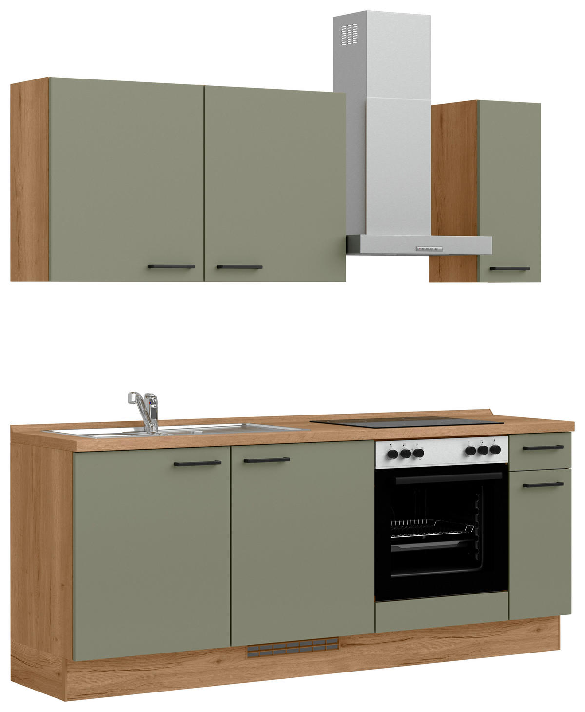 KÜCHENLEERBLOCK Senso 210 cm  in Eichefarben, Olivgrün  - Eichefarben/Schwarz, MODERN, Holzwerkstoff/Metall (210cm) - Nobilia
