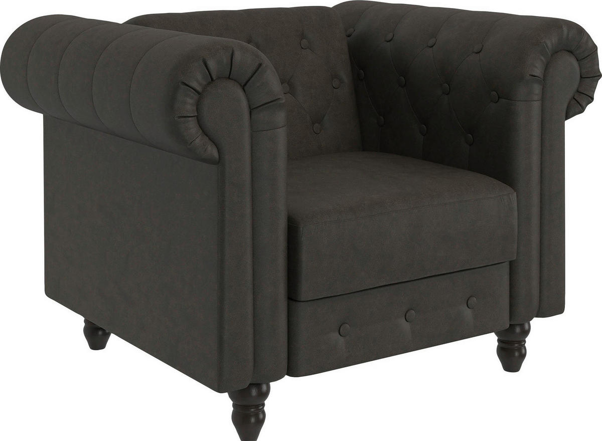 SESSEL in Mikrofaser Anthrazit  - Anthrazit/Schwarz, Basics, Holz/Textil (111/83/87cm) - Livetastic