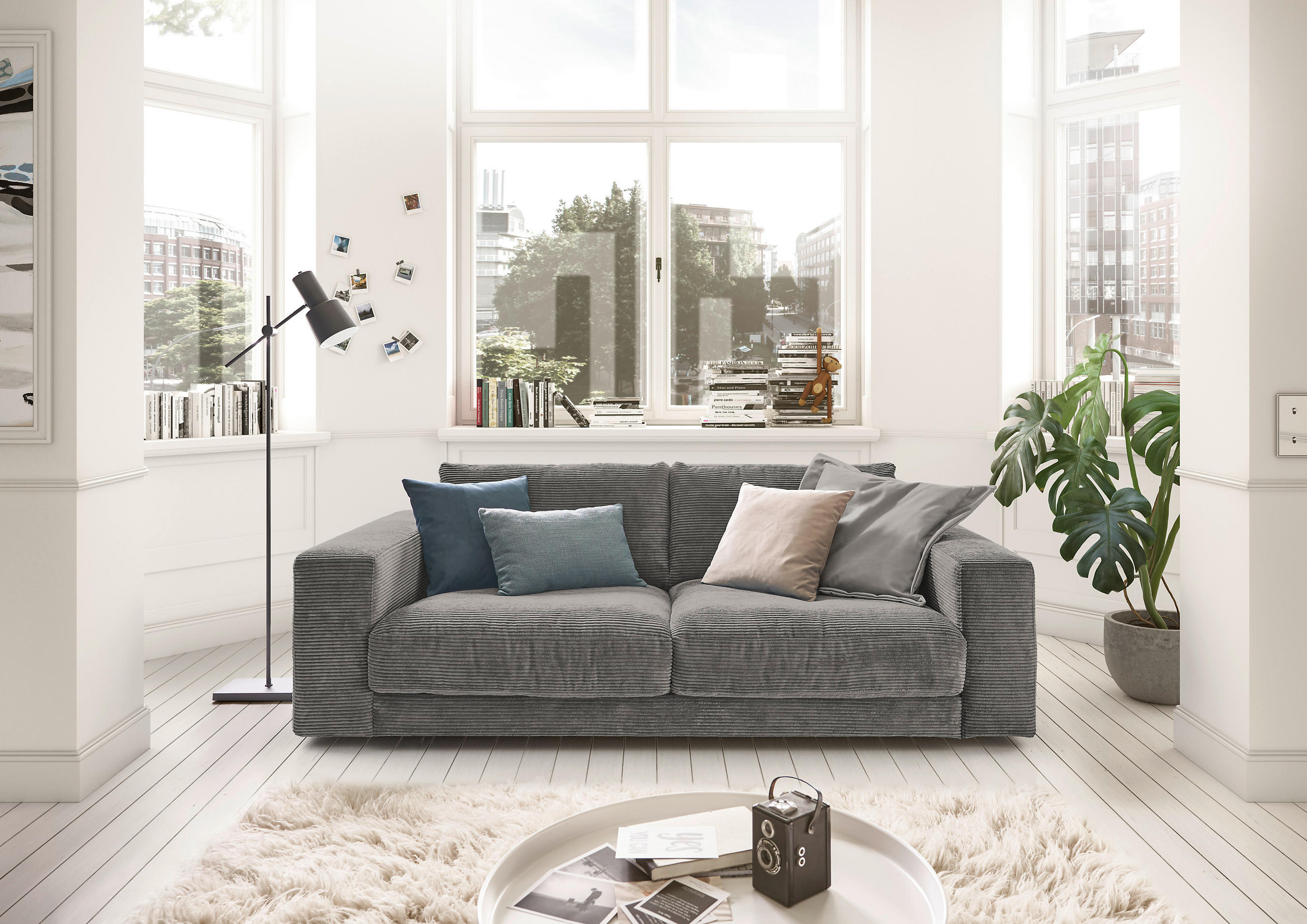 2-SITZER-SOFA Cord Dunkelgrau - Dunkelgrau/Schwarz, Design, Kunststoff/Textil (230/85/127cm) - Hom`in
