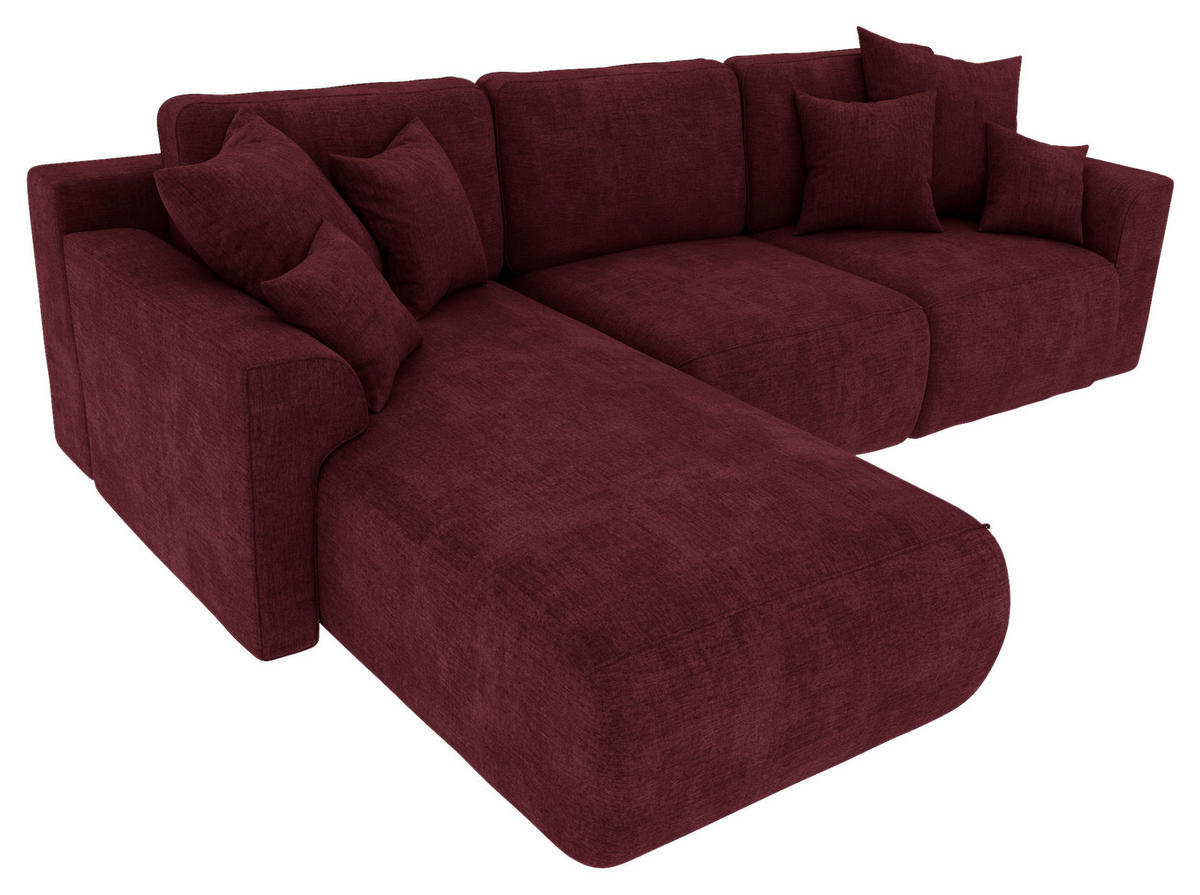 ECKSOFA in Samt Bordeaux  195/293 cm  - Chromfarben/Bordeaux, KONVENTIONELL, Kunststoff/Textil (195/293cm) - Carryhome