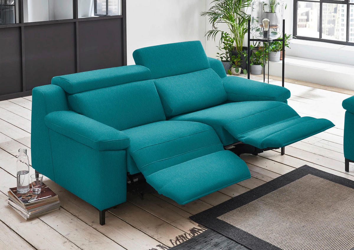 2,5-SITZER in Chenille Petrol  - Petrol/Schwarz, Design, Textil/Metall (188/84-104/104cm) - Valdera