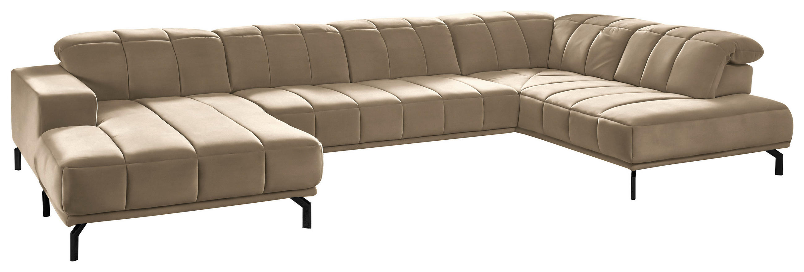 WOHNLANDSCHAFT Sandfarben, Hellbraun Velours  - Sandfarben/Hellbraun, Design, Textil/Metall (195/383/219cm) - Beldomo Style