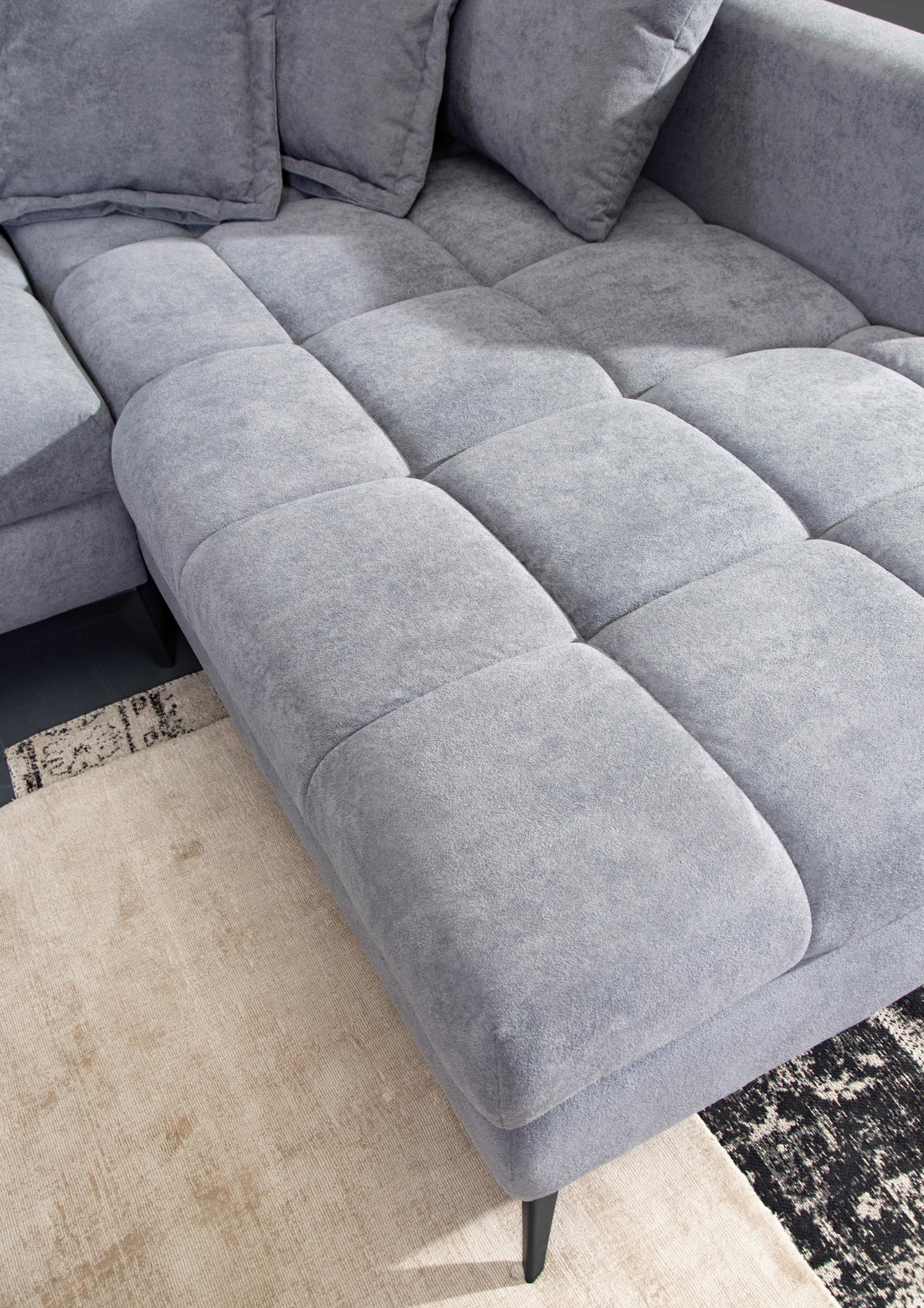 ECKSOFA Grau Flachgewebe  - Schwarz/Grau, Design, Textil/Metall (307/224cm) - Stylife