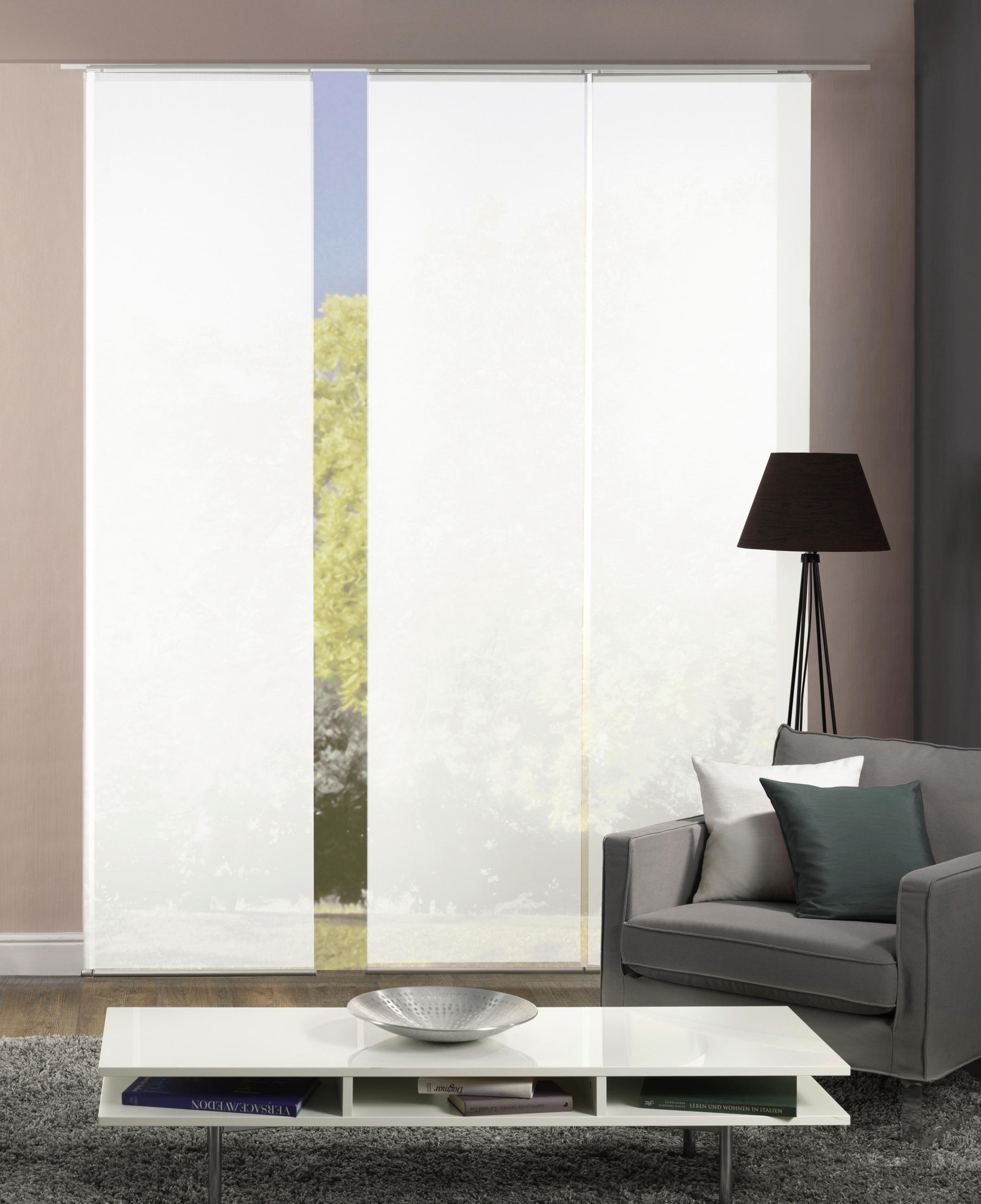 FLÄCHENVORHANG ROM, 3-TLG. in Weiß halbtransparent  - Weiß, MODERN, Textil (60/245cm)