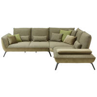 ECKSOFA in Flachgewebe Olivgrün  - Schwarz/Olivgrün, Design, Textil/Metall (310/250cm) - Moderano