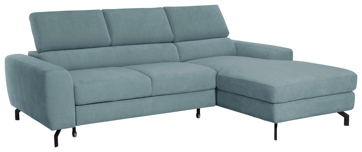 ECKSOFA LARGO in Chenille Blau  226/177 cm  - Blau/Schwarz, Design, Textil/Metall (226/177cm) - Livetastic