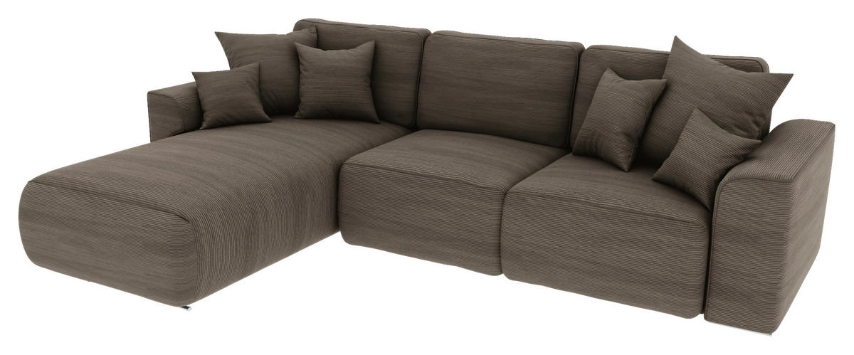 ECKSOFA in Cord Taupe  - Taupe/Chromfarben, Konventionell, Kunststoff/Textil (195/293cm) - MID.YOU