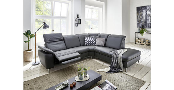 ECKSOFA Anthrazit Echtleder  - Chromfarben/Anthrazit, KONVENTIONELL, Leder/Metall (289/242cm) - Cantus