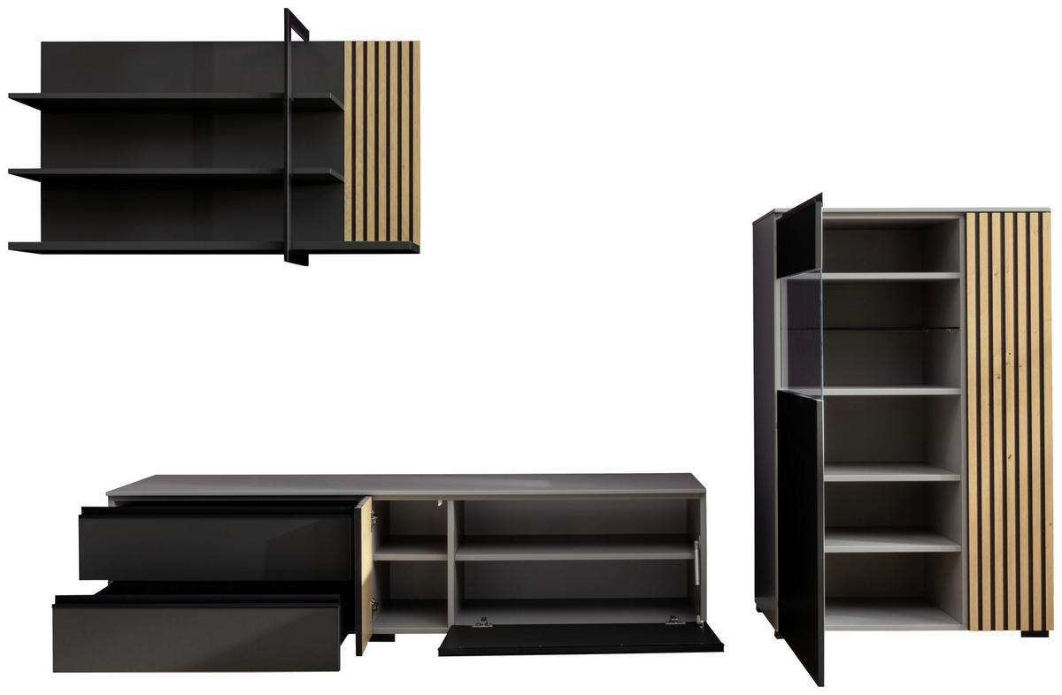WOHNWAND  in Anthrazit, Wildeiche 314/211/45 cm  - Wildeiche/Anthrazit, Design, Glas/Holz (314/211/45cm) - Moderano