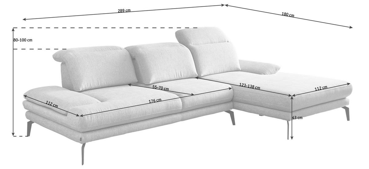 ECKSOFA in Webstoff Hellbraun  - Hellbraun/Schwarz, Design, Textil/Metall (289/180cm) - Stylife