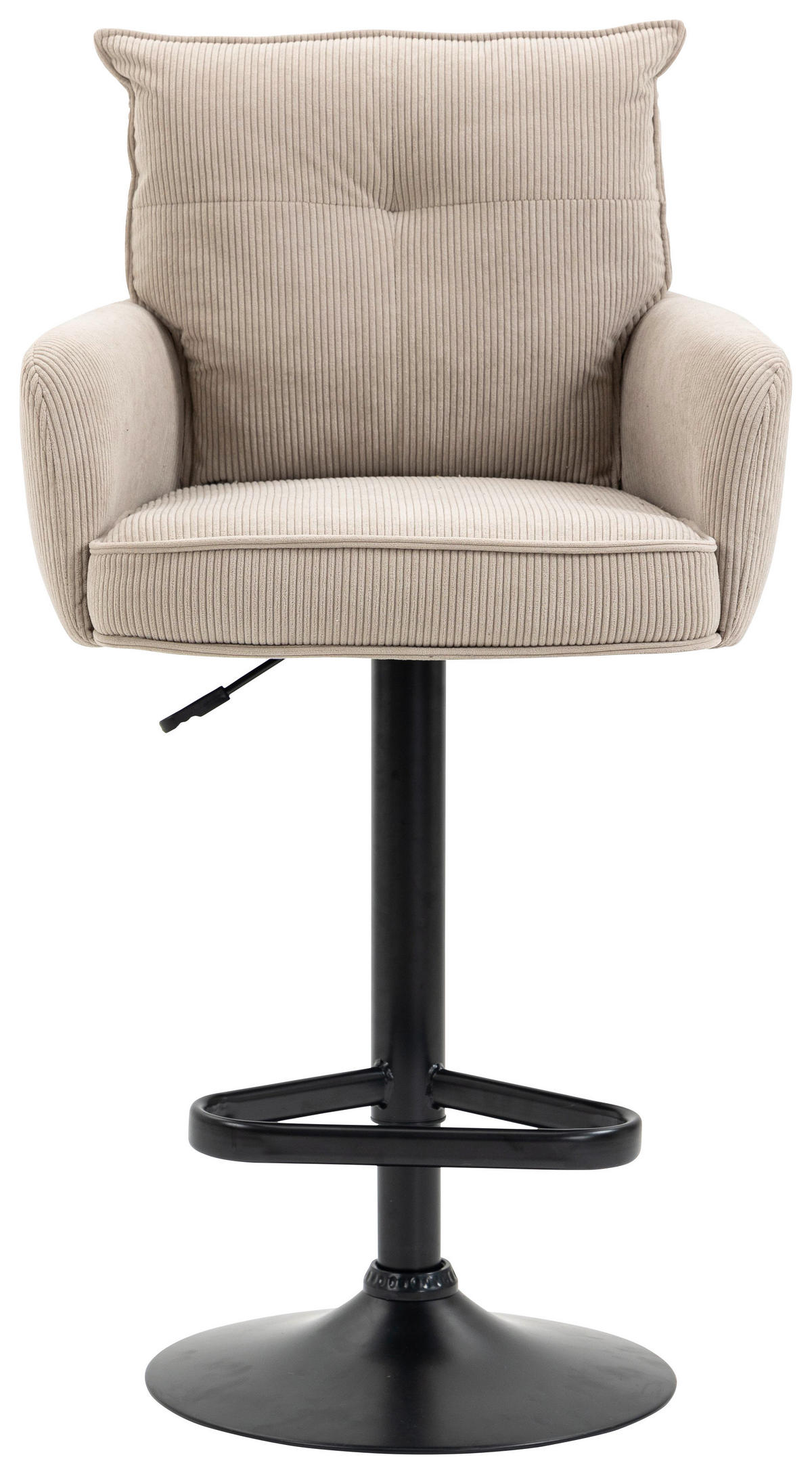 BARHOCKER Cord Beige, Creme, Schwarz Eisen Sitzfläche 360° drehbar, Stoffauswahl, inklusive Armlehnen  - Beige/Creme, Design, Textil/Metall (54/98-120/58cm) - Novel